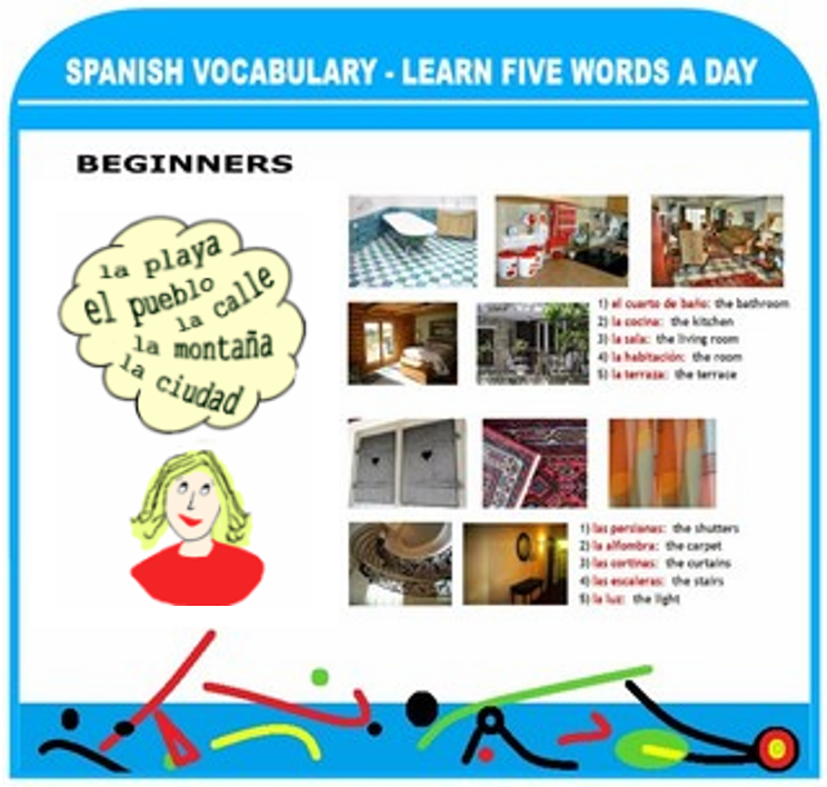 Spanish vocabulary for beginners. Learn five 5 words a day